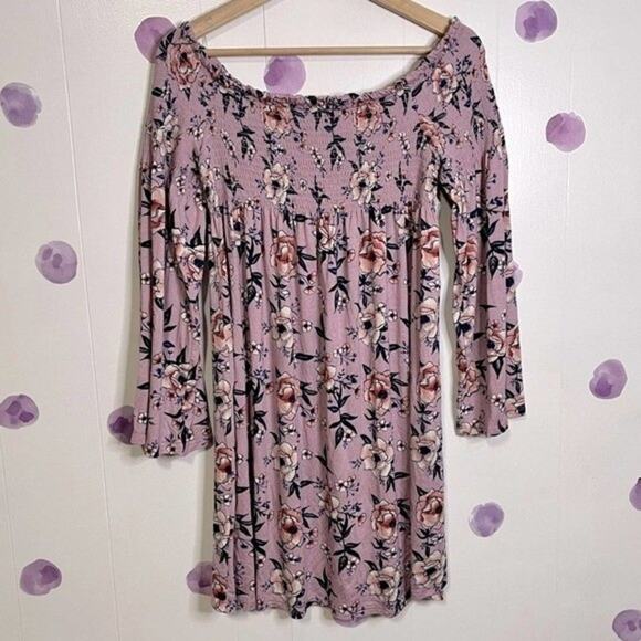 Xhilaration Mauve Rose Floral Boho Mini Dress Size M - Picture 1 of 4